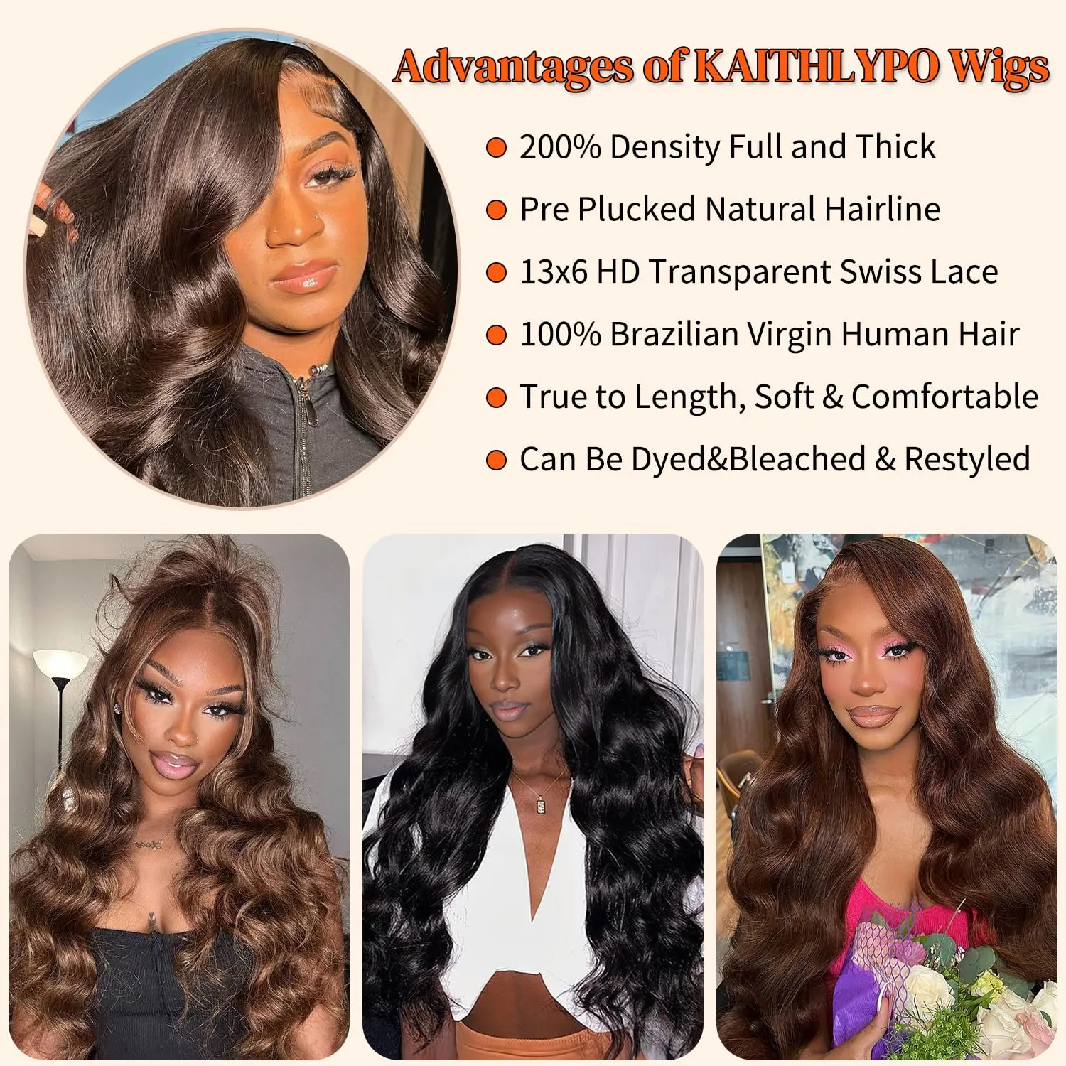 Chocolate Brown Human Hair Wig 28 Inch 13x6 HD Colored Frontal Wigs Body Wave 200 Density Pre Plucked Brown Glueless Body Wave Human Hair Wigs for Women