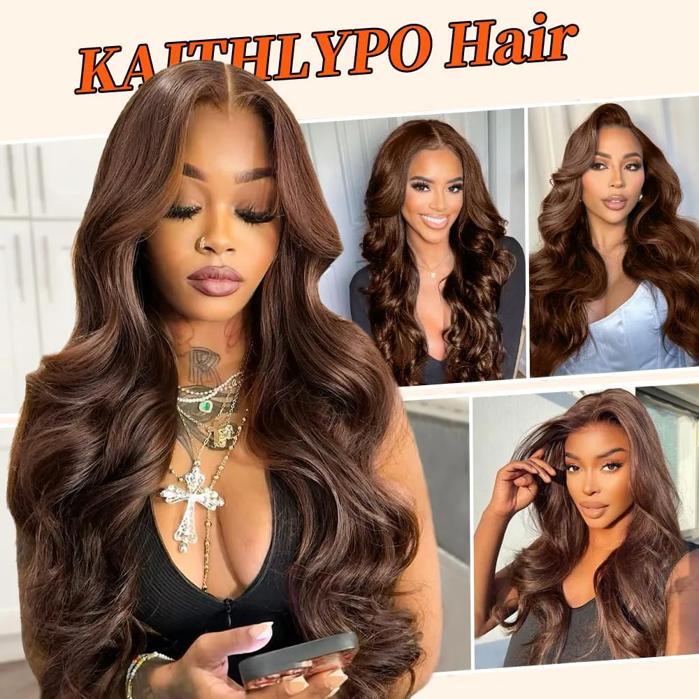 Chocolate Brown Human Hair Wig 28 Inch 13x6 HD Colored Frontal Wigs Body Wave 200 Density Pre Plucked Brown Glueless Body Wave Human Hair Wigs for Women