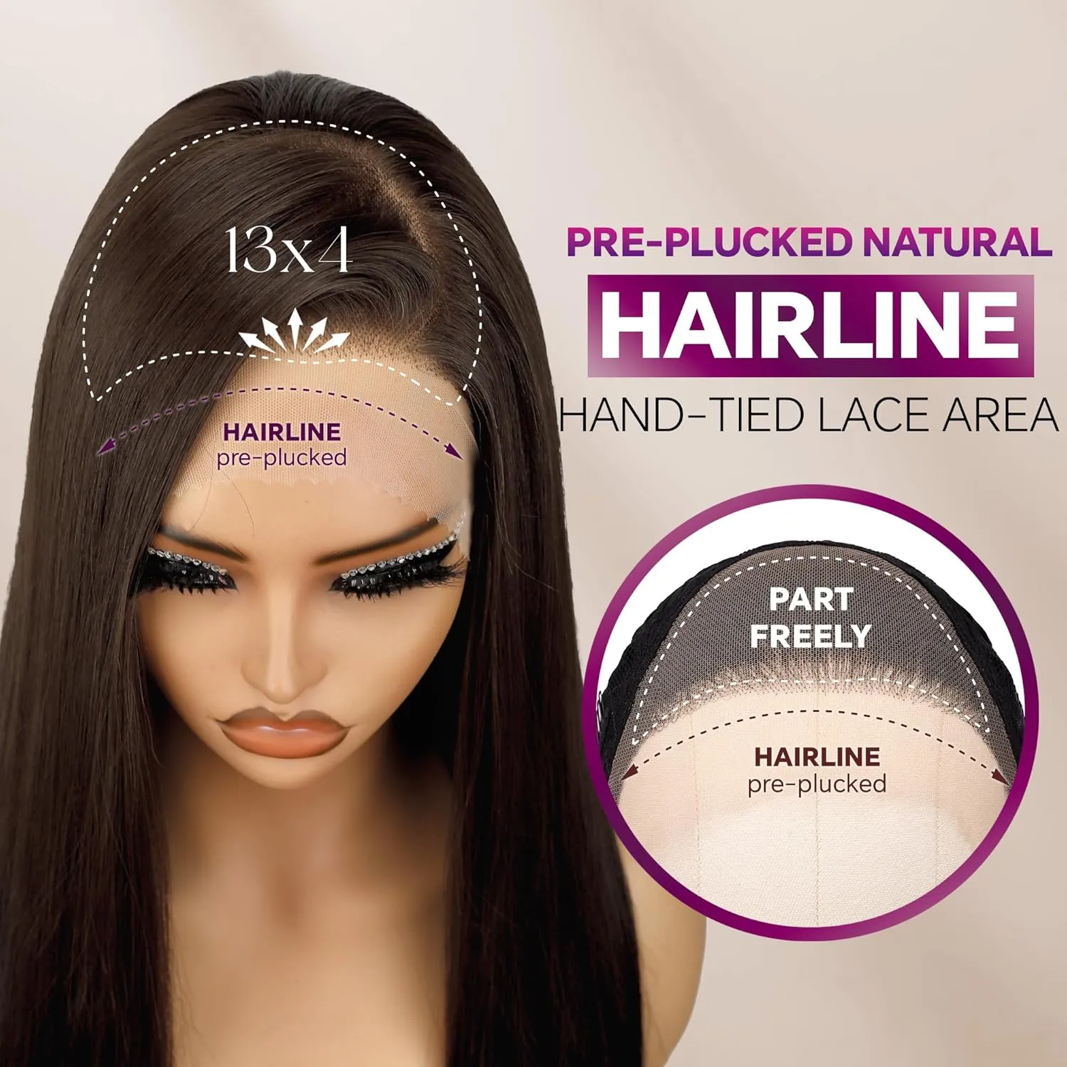 Chocolate Brown Lace Front Wig, 13x4 Synthetic Lace Wigs Pre Plucked 26inch Long Straight Glueless Dark Brown Wig For Black Women Beginner Friendly Suitable For Everyday Wear