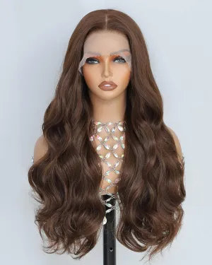 Chocolate Brown Synthetic Lace Front Wig 13x6 Lace Front Wigs for Women Long Wavy Dark Brown Lace Wigs with Baby Hair Natural Hairline Transparent Lace Wigs