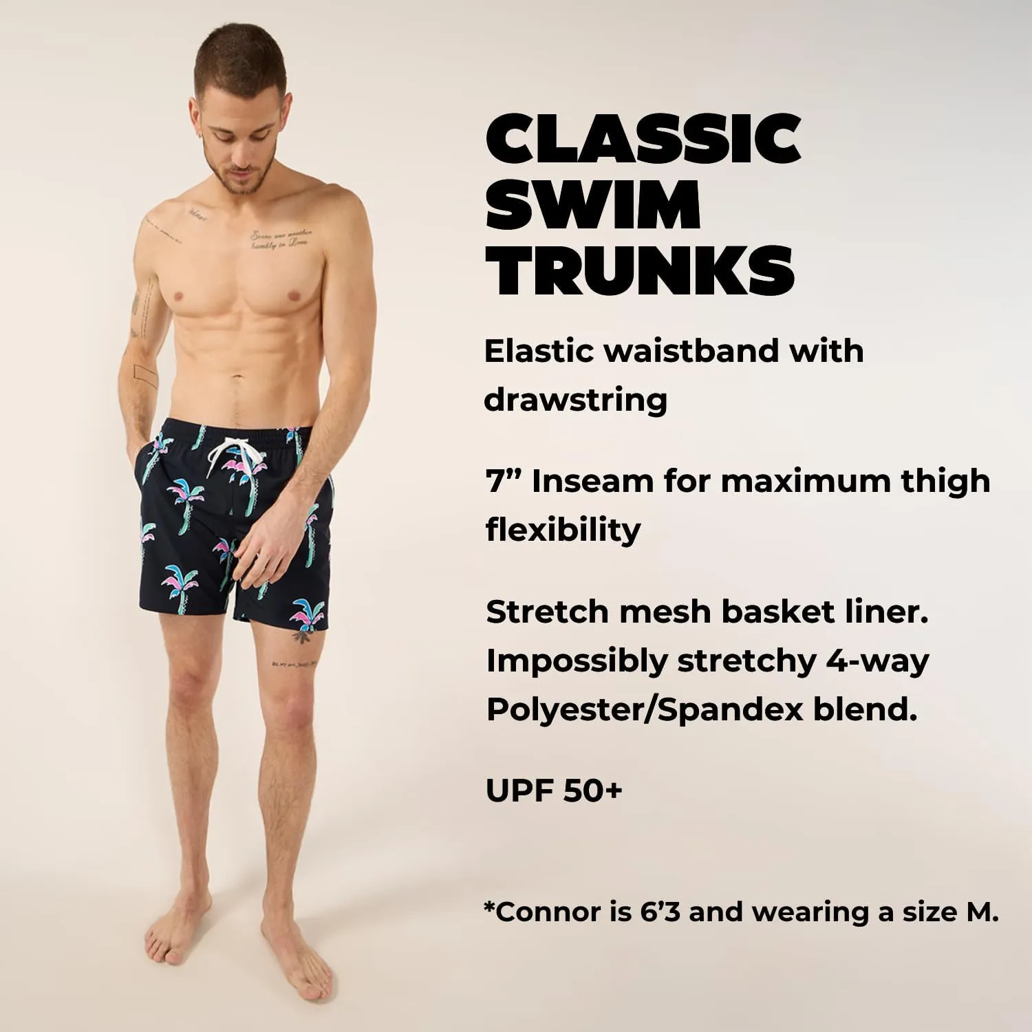 Chubbies Men’s Swim Shorts, Stretch Swimming Board Trunks, Beach Shorts, Quick Dry, 7 Inch Inseam