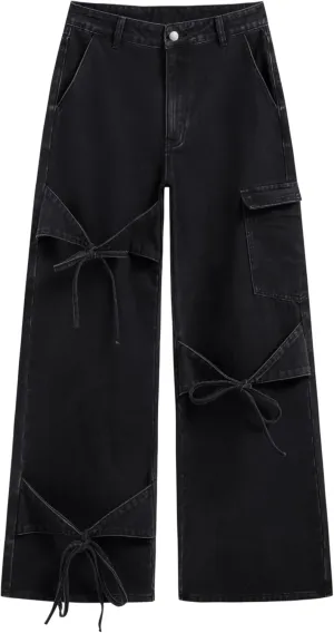 CIDER Baggy Jeans for Women High Waisted Wide Straight Leg Bow Jeans Denim Pants