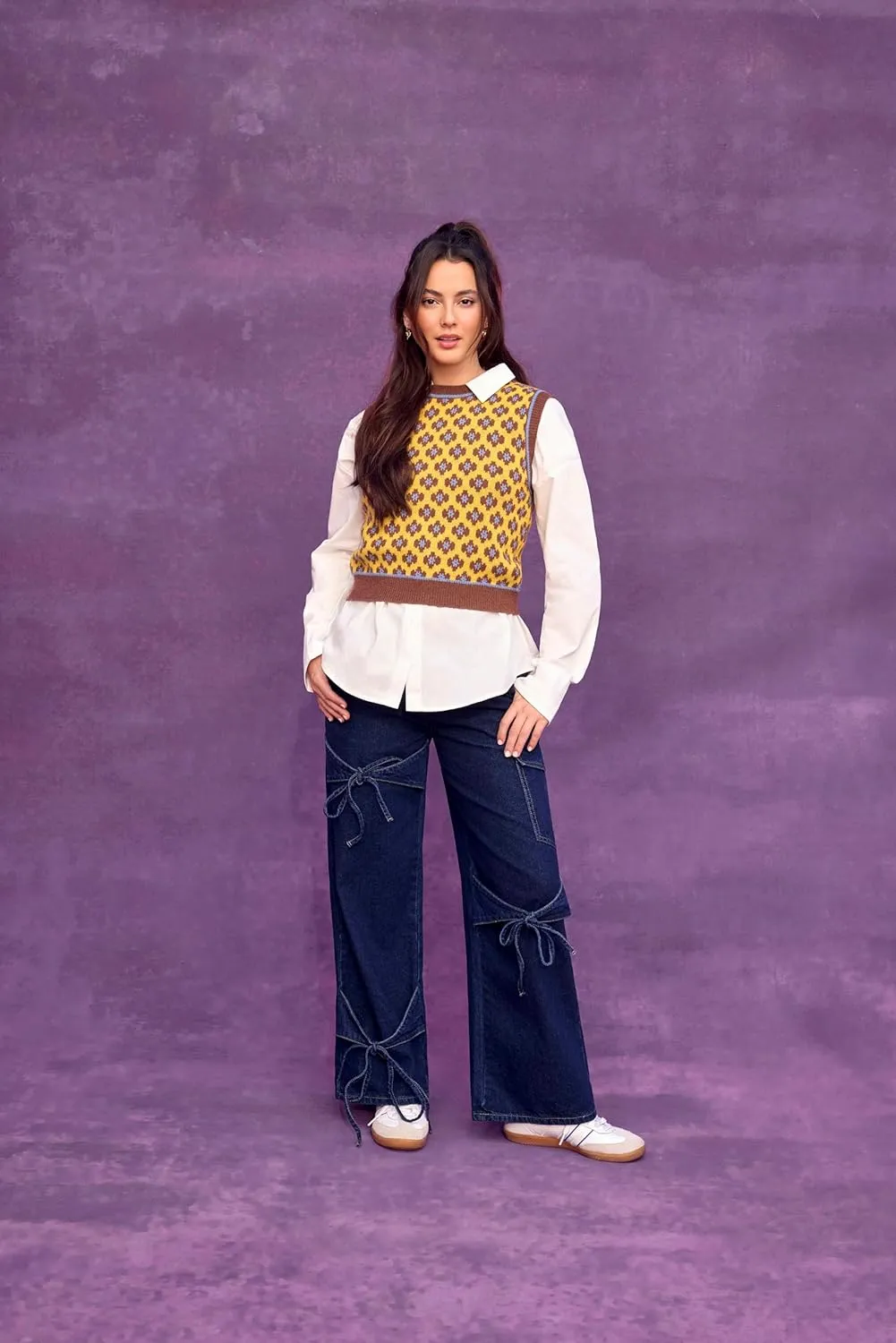 CIDER Baggy Jeans for Women High Waisted Wide Straight Leg Bow Jeans Denim Pants
