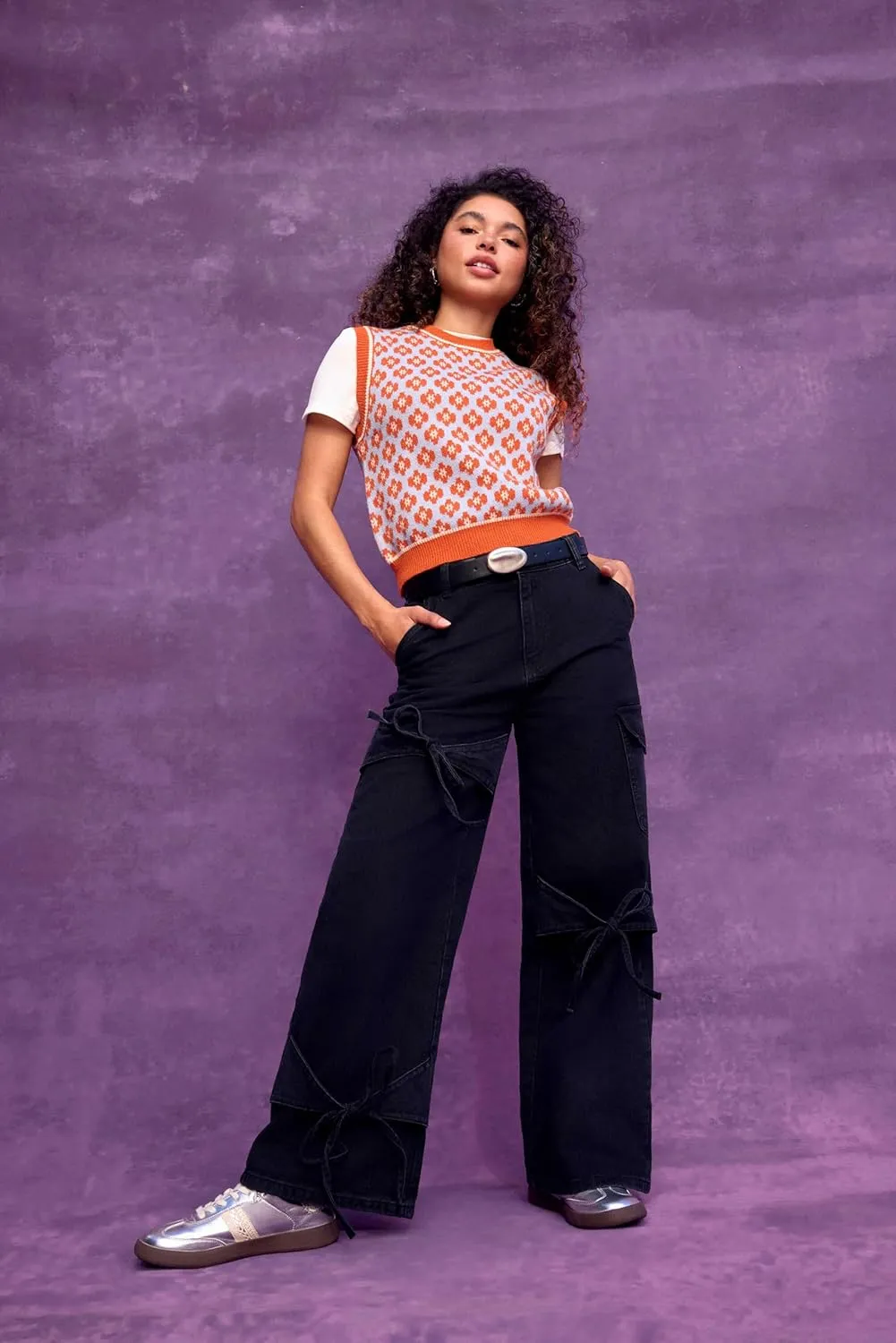 CIDER Baggy Jeans for Women High Waisted Wide Straight Leg Bow Jeans Denim Pants