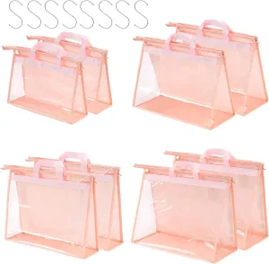CINPIUK Handbag Dust Bags Clear Purse Storage Organizer for Closet Small to Extra Large Handbags Dust Free Bags Hanging Zipper Storage Bag with Hooks, (Pink, 4 Sizes-8PCS)