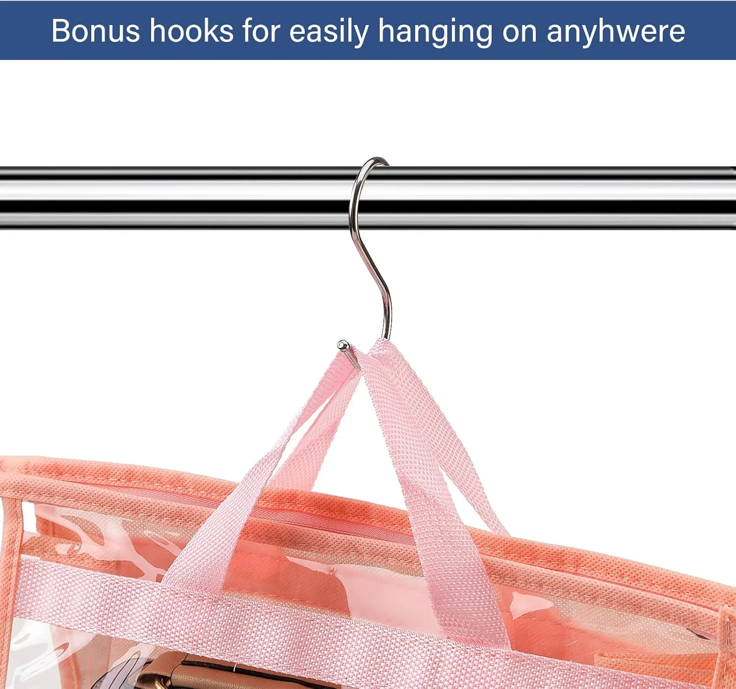CINPIUK Handbag Dust Bags Clear Purse Storage Organizer for Closet Small to Extra Large Handbags Dust Free Bags Hanging Zipper Storage Bag with Hooks, (Pink, 4 Sizes-8PCS)