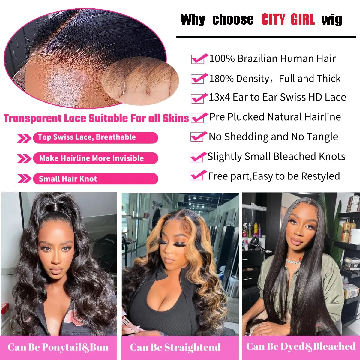 CITY GIRL Body Wave Lace Front Wigs Human Hair Pre Plucked 26 Inch 13x4 hd Transparent Lace Frontal Body Wave Human Hair Wig for Women 180 Density Natural Black