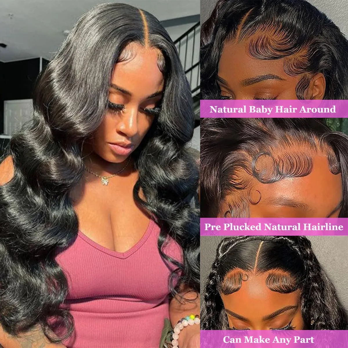 CITY GIRL Body Wave Lace Front Wigs Human Hair Pre Plucked 26 Inch 13x4 hd Transparent Lace Frontal Body Wave Human Hair Wig for Women 180 Density Natural Black