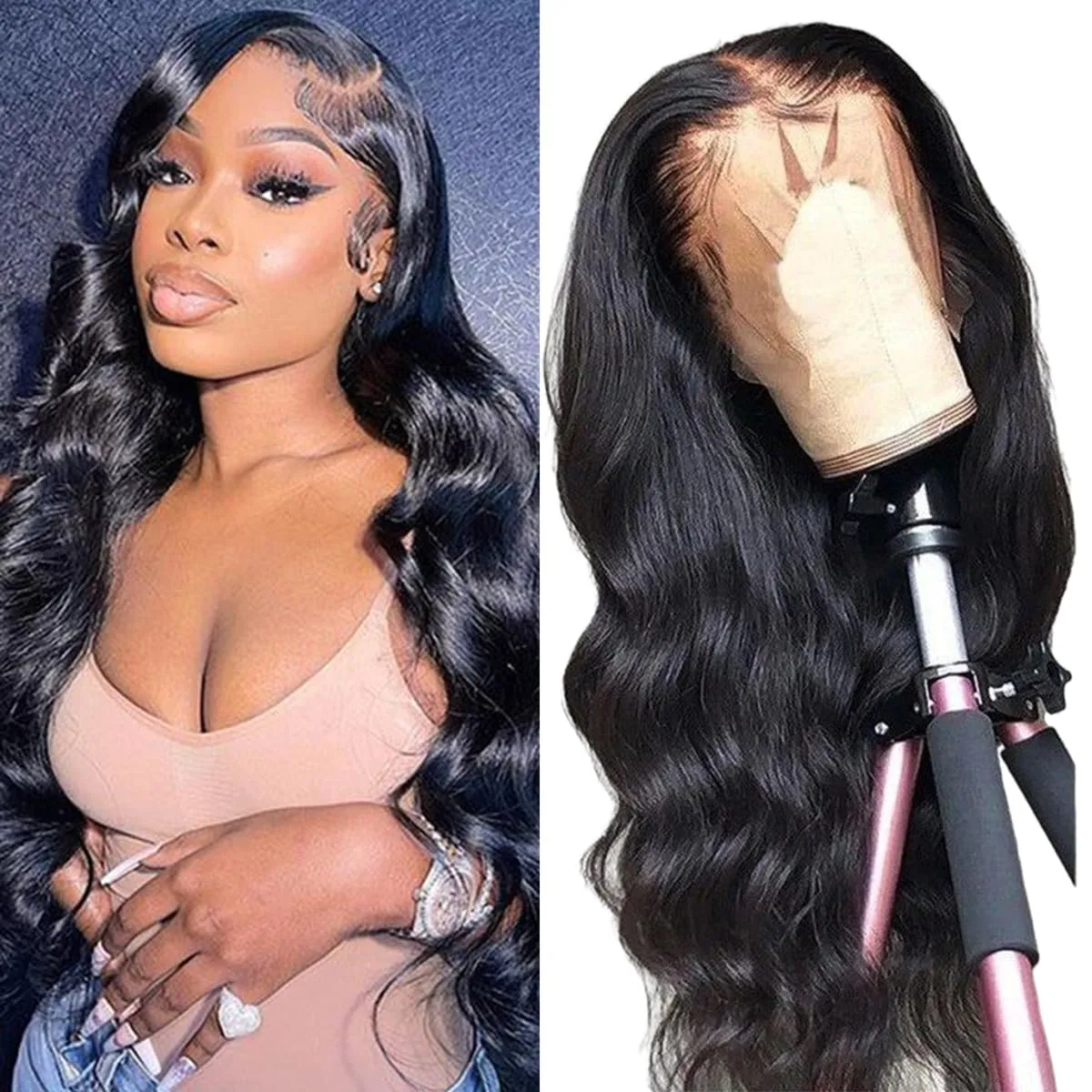 CITY GIRL Body Wave Lace Front Wigs Human Hair Pre Plucked 26 Inch 13x4 hd Transparent Lace Frontal Body Wave Human Hair Wig for Women 180 Density Natural Black