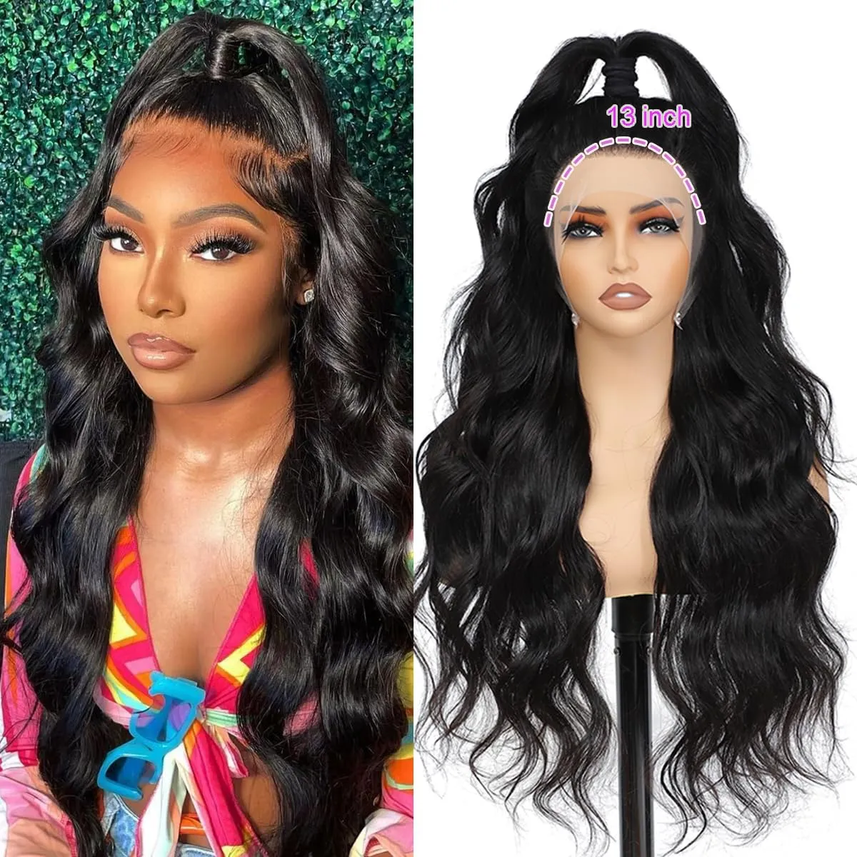 CITY GIRL Body Wave Lace Front Wigs Human Hair Pre Plucked 26 Inch 13x4 hd Transparent Lace Frontal Body Wave Human Hair Wig for Women 180 Density Natural Black