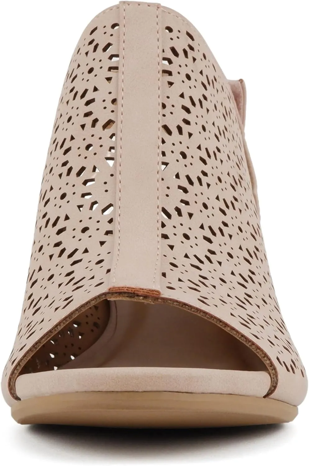 CITYCLASSIFIED “Elect” ~ Women’s Peep Toe Laser Cut Geometric Caged Slingback Ankle Strap Low Stacked Heel Ankle Bootie