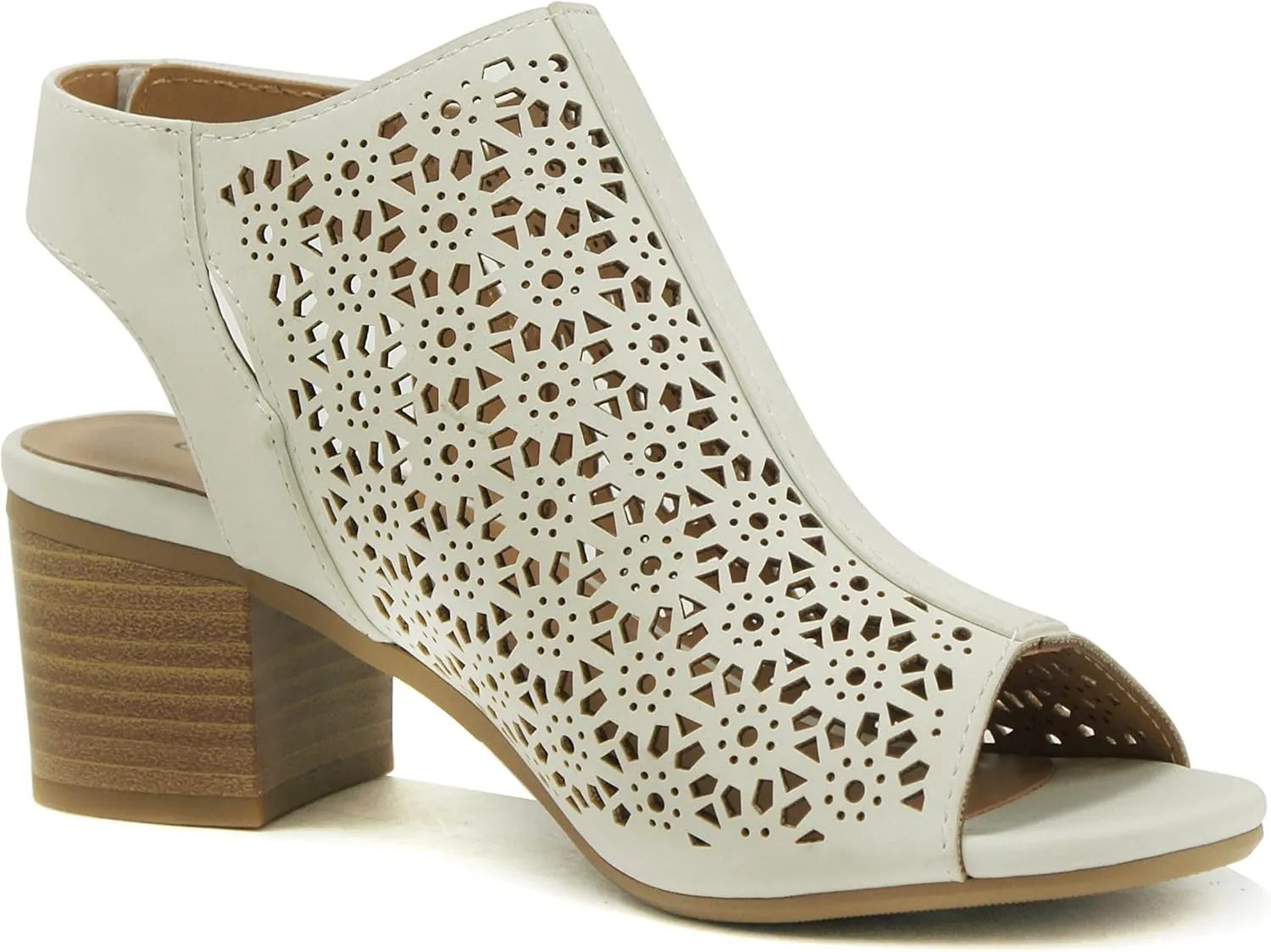 CITYCLASSIFIED “Elect” ~ Women’s Peep Toe Laser Cut Geometric Caged Slingback Ankle Strap Low Stacked Heel Ankle Bootie
