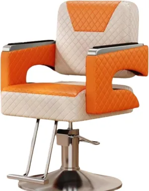 Classic Checkered Barber Chair - Ergonomic 360° Swivel Salon Chair with Hydraulic Lift,Orange/a