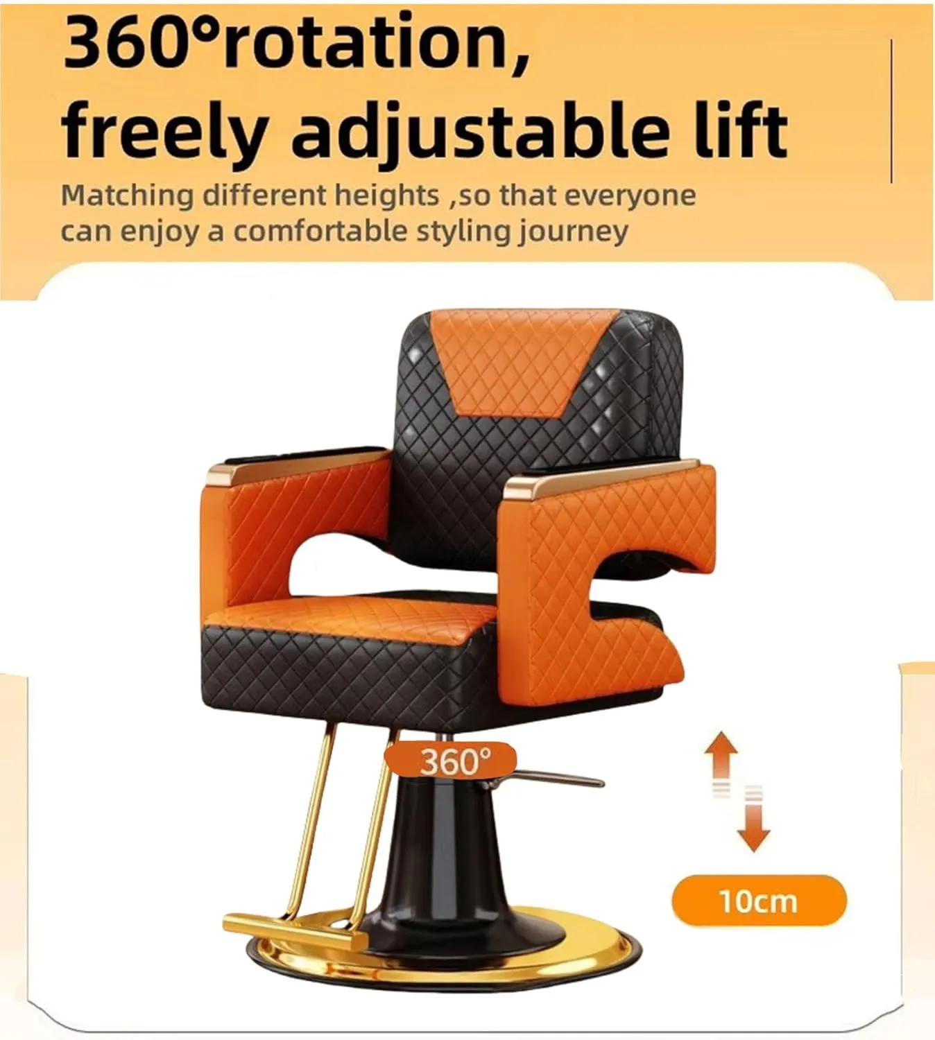 Classic Checkered Barber Chair - Ergonomic 360° Swivel Salon Chair with Hydraulic Lift,Orange/a