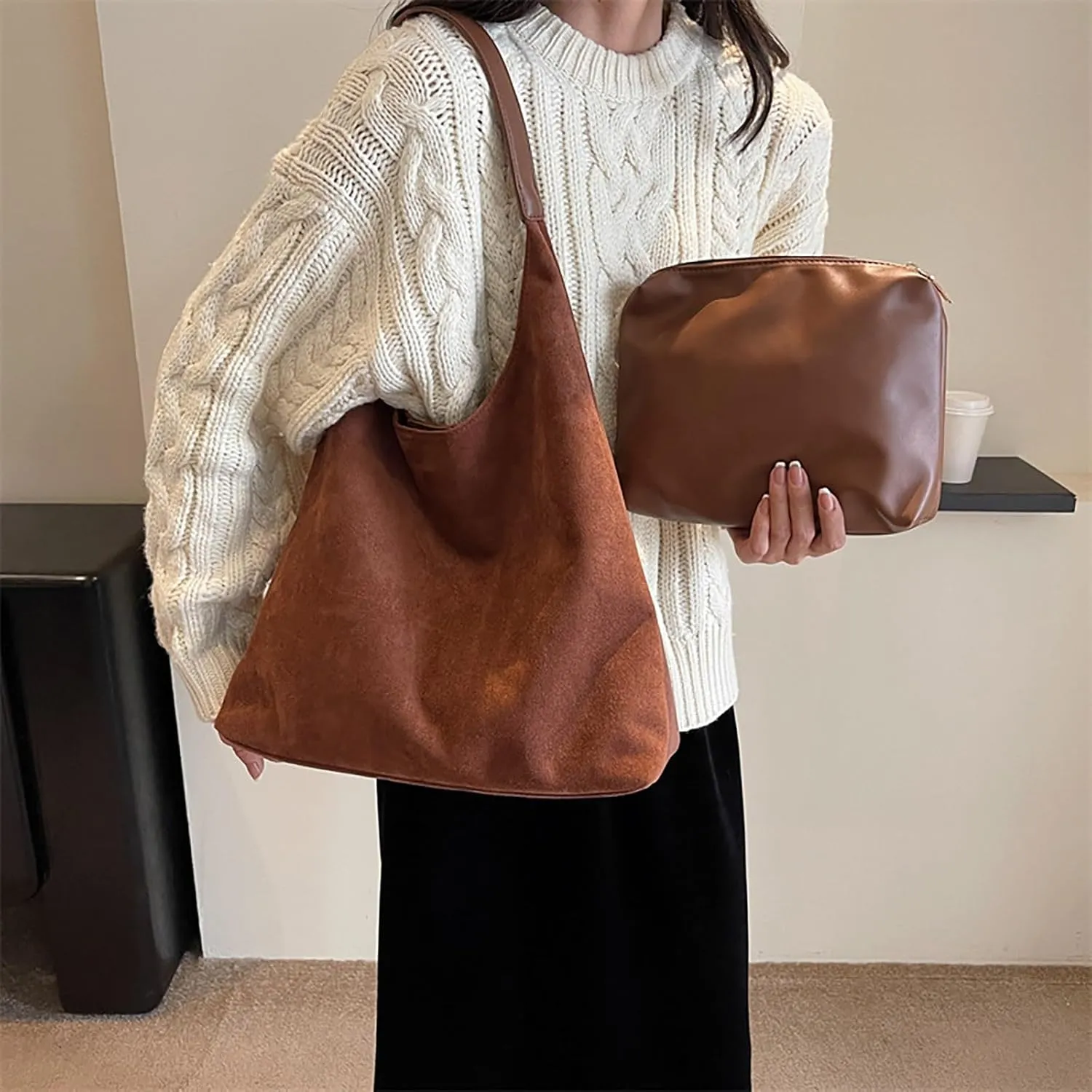 Classic Flock Tote Bag for Women Suede Durable Handbag Fashion Soft Large Space Capacity Shoulder Bags