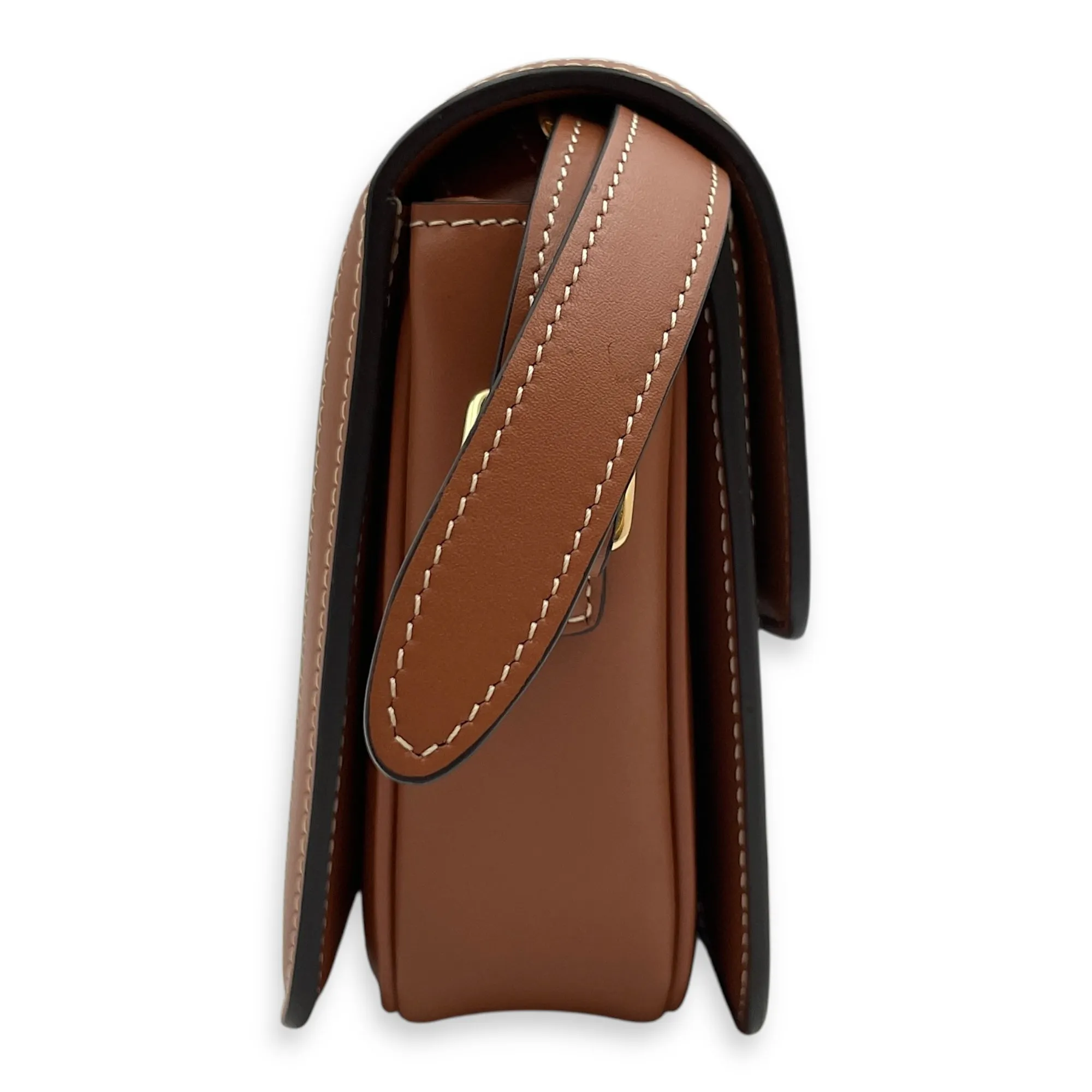 Classic Teen Triomphe Brown Crossbody Bag in Canvas/Calfskin, Gold hardware