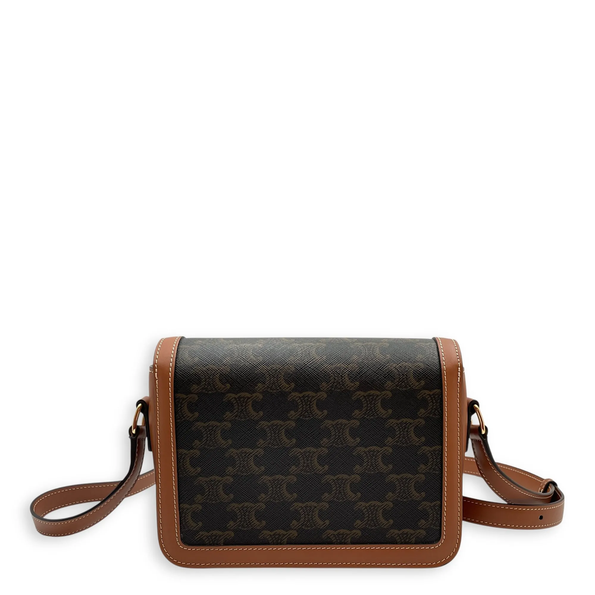 Classic Teen Triomphe Brown Crossbody Bag in Canvas/Calfskin, Gold hardware