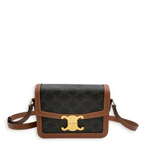 Classic Teen Triomphe Brown Crossbody Bag in Canvas/Calfskin, Gold hardware