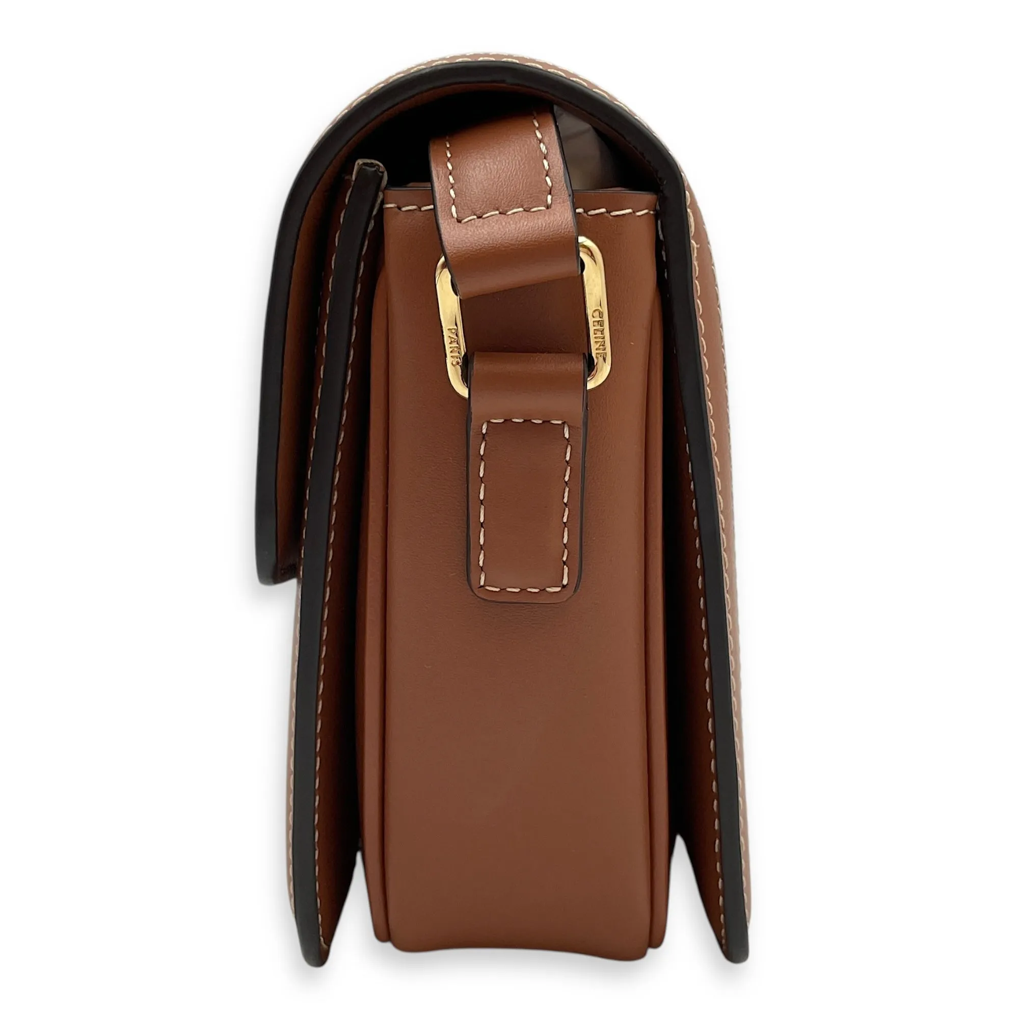 Classic Teen Triomphe Brown Crossbody Bag in Canvas/Calfskin, Gold hardware