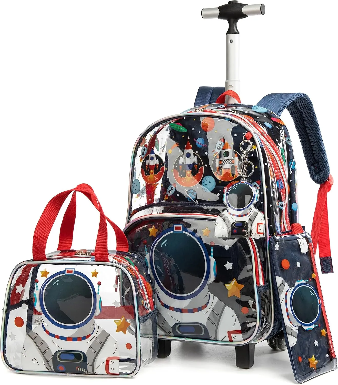 Clear Rolling Backpack Kids Wheeled School Bookbag for Boys and Girls (Astronaut)