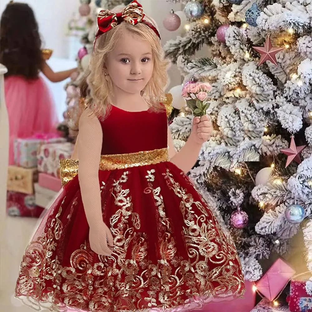 CMMCHAAH 0-6 Years Baby Girls Pageant Lace Embroidery Dresses Toddler Formal Dress with Headwear
