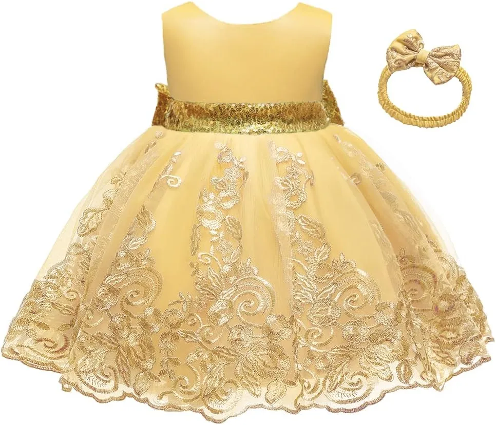 CMMCHAAH 0-6 Years Baby Girls Pageant Lace Embroidery Dresses Toddler Formal Dress with Headwear