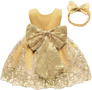 CMMCHAAH 0-6 Years Baby Girls Pageant Lace Embroidery Dresses Toddler Formal Dress with Headwear