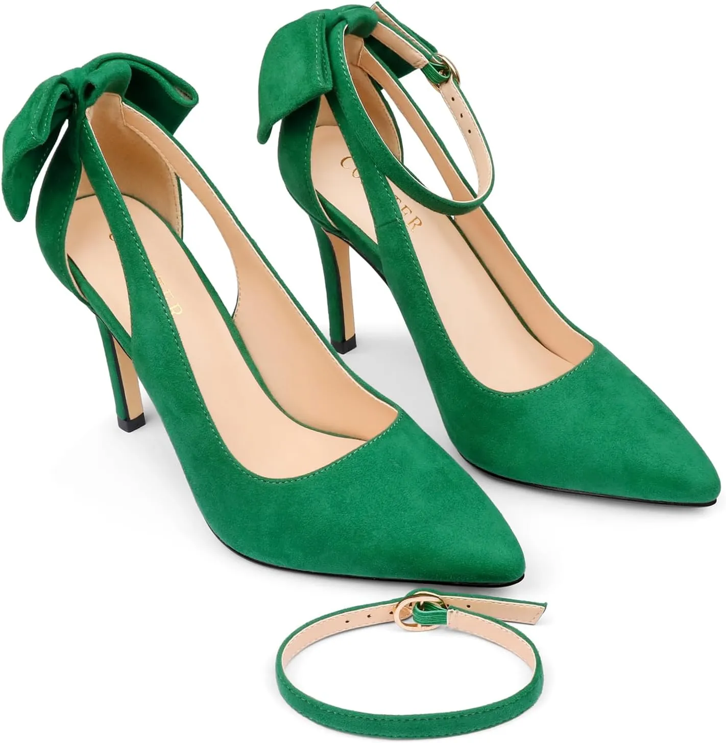 COLETER Womens Bow Knot High Heels Pointed Toe Stiletto Ankle Strap D'Orsay Pumps Bow Evening Dress Shoes