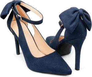 COLETER Womens Bow Knot High Heels Pointed Toe Stiletto Ankle Strap D'Orsay Pumps Bow Evening Dress Shoes
