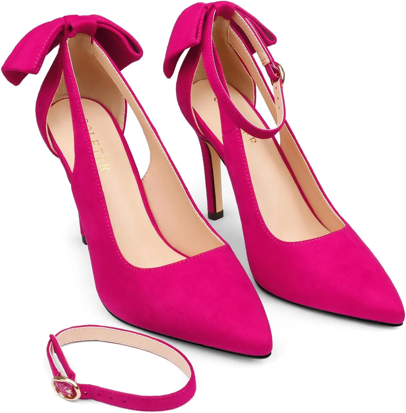 COLETER Womens Bow Knot High Heels Pointed Toe Stiletto Ankle Strap D'Orsay Pumps Bow Evening Dress Shoes