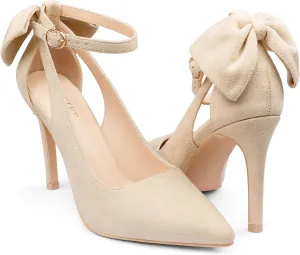 COLETER Womens Bow Knot High Heels Pointed Toe Stiletto Ankle Strap D'Orsay Pumps Bow Evening Dress Shoes