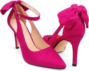 COLETER Womens Bow Knot High Heels Pointed Toe Stiletto Ankle Strap D'Orsay Pumps Bow Evening Dress Shoes