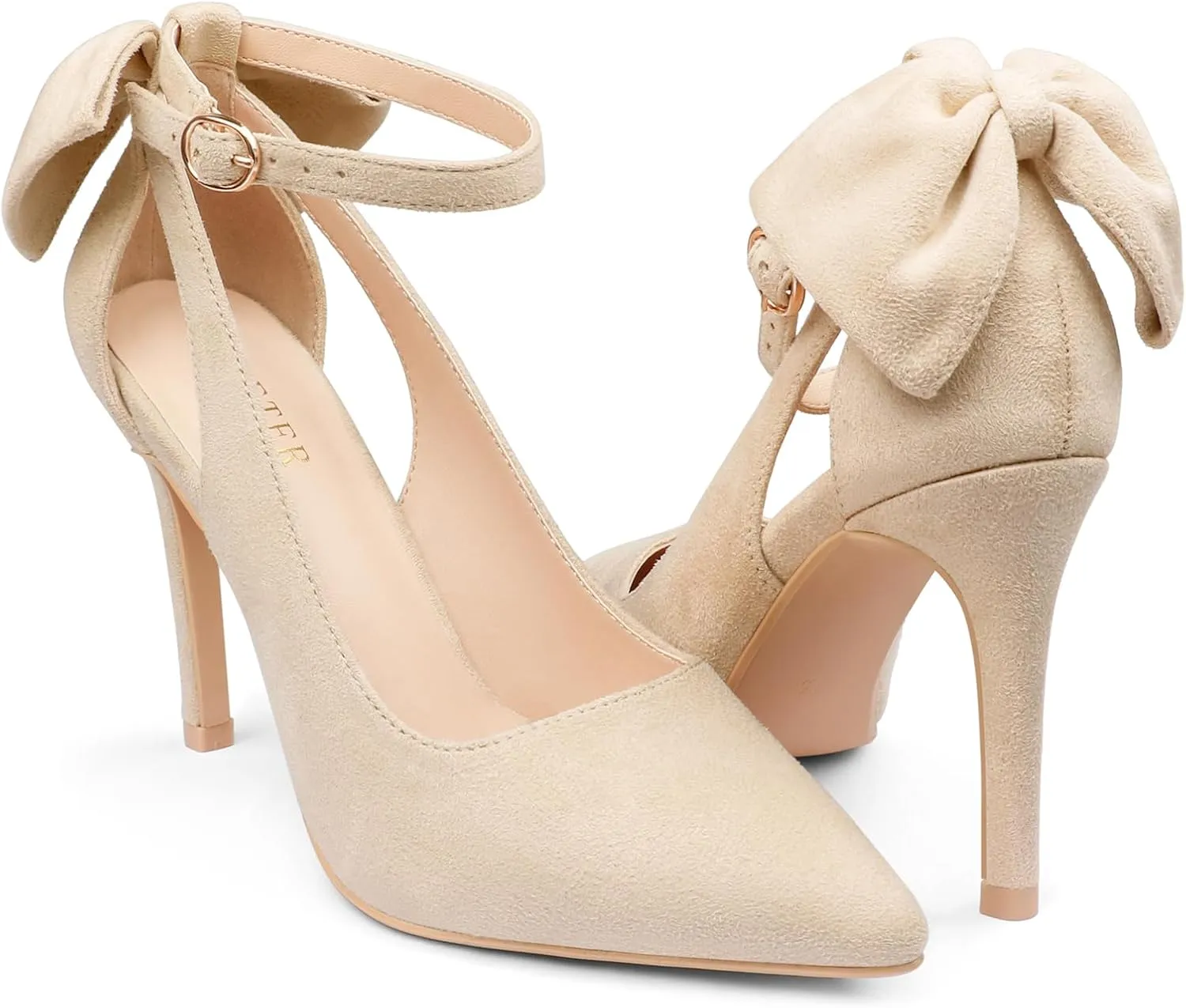 COLETER Womens Bow Knot High Heels Pointed Toe Stiletto Ankle Strap D'Orsay Pumps Bow Evening Dress Shoes