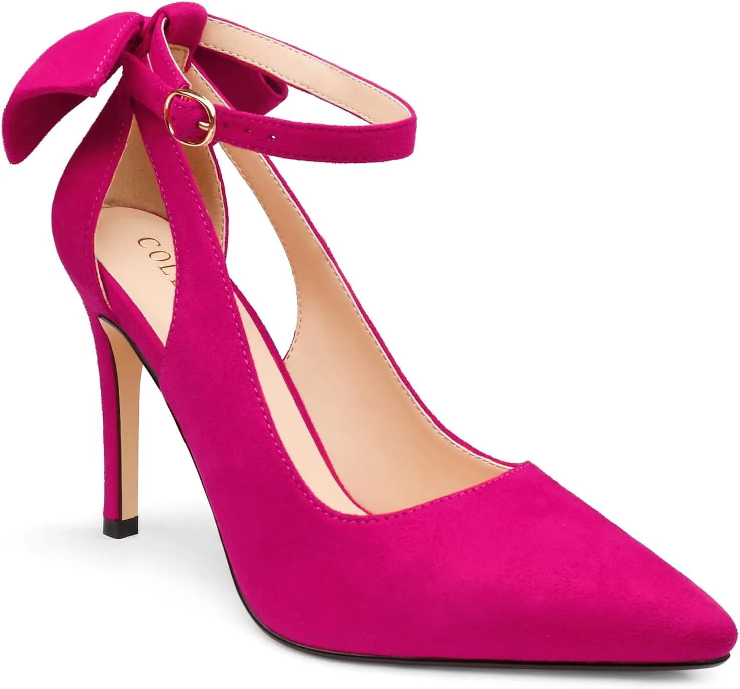 COLETER Womens Bow Knot High Heels Pointed Toe Stiletto Ankle Strap D'Orsay Pumps Bow Evening Dress Shoes