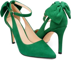 COLETER Womens Bow Knot High Heels Pointed Toe Stiletto Ankle Strap D'Orsay Pumps Bow Evening Dress Shoes