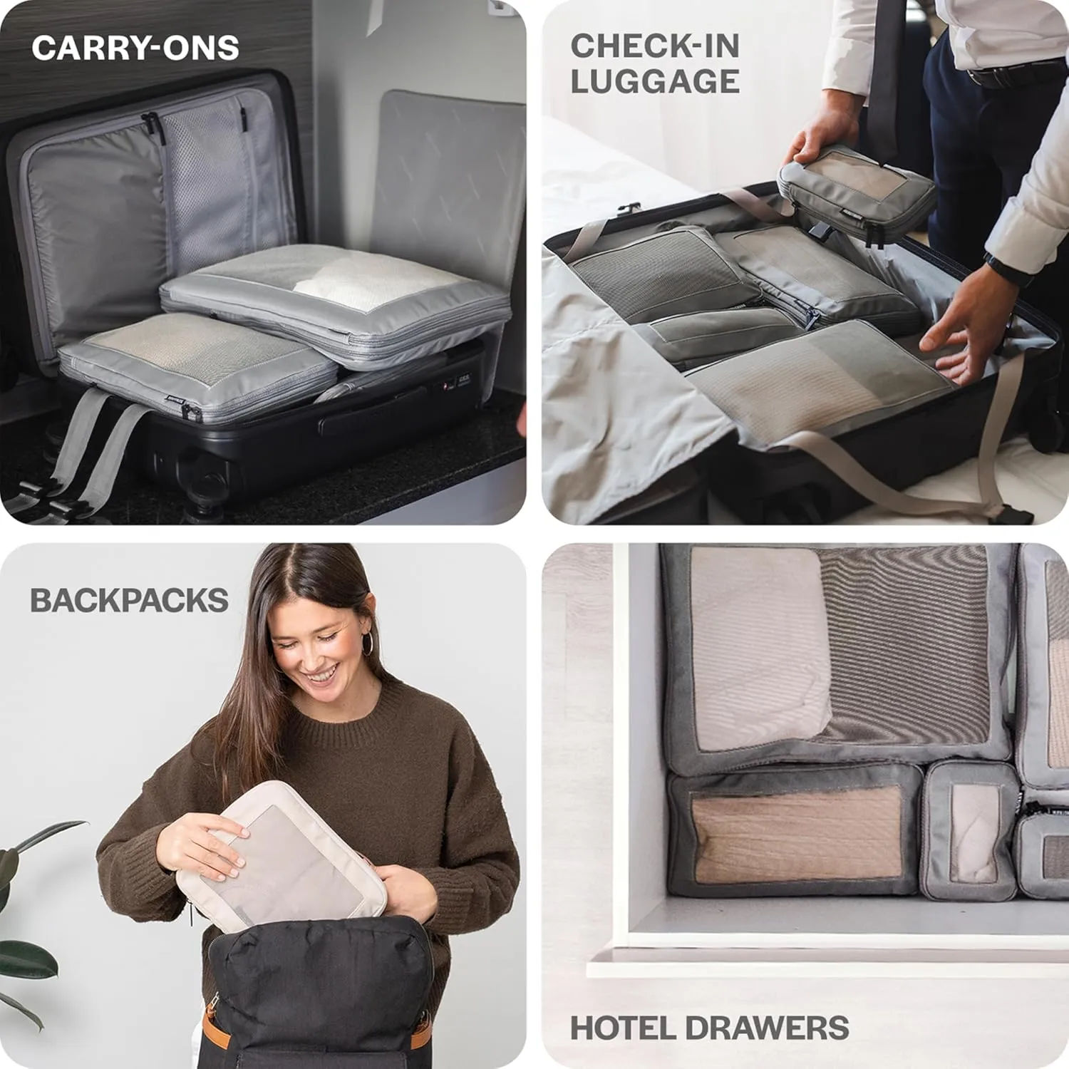 Compression Packing Cubes for Travel - Luggage Organizer Bags - Double Zipper Packing Cubes for Suitcases (6-Pack, Purple)