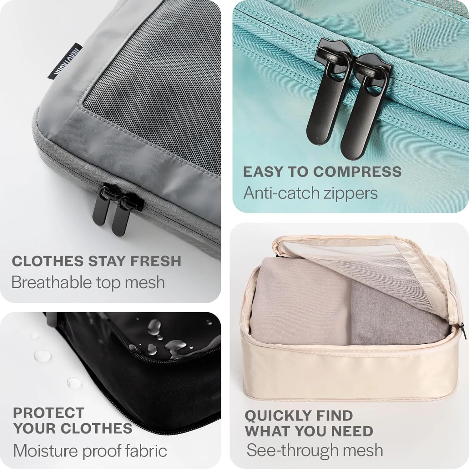 Compression Packing Cubes for Travel - Luggage Organizer Bags - Double Zipper Packing Cubes for Suitcases (6-Pack, Purple)