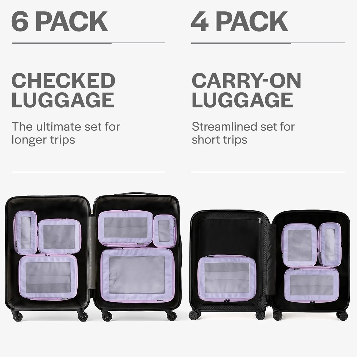 Compression Packing Cubes for Travel - Luggage Organizer Bags - Double Zipper Packing Cubes for Suitcases (6-Pack, Purple)