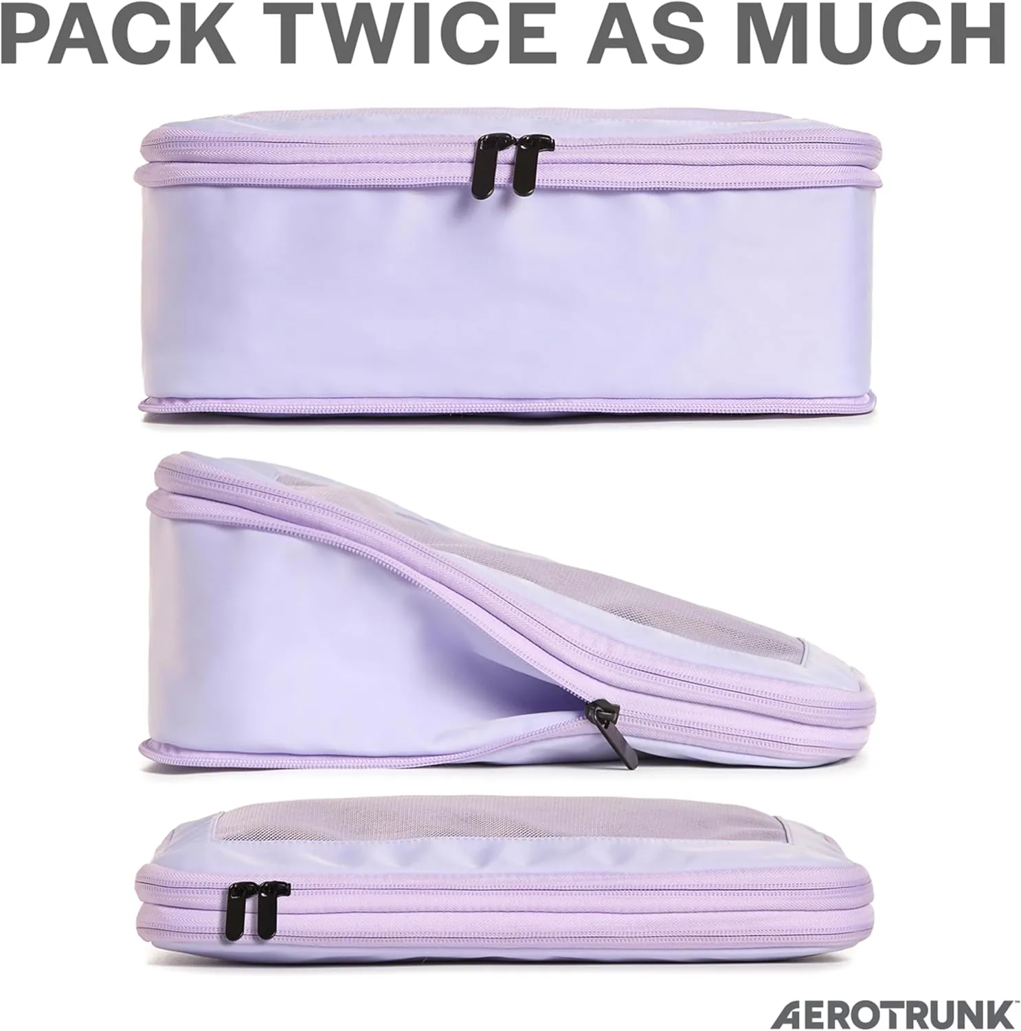 Compression Packing Cubes for Travel - Luggage Organizer Bags - Double Zipper Packing Cubes for Suitcases (6-Pack, Purple)