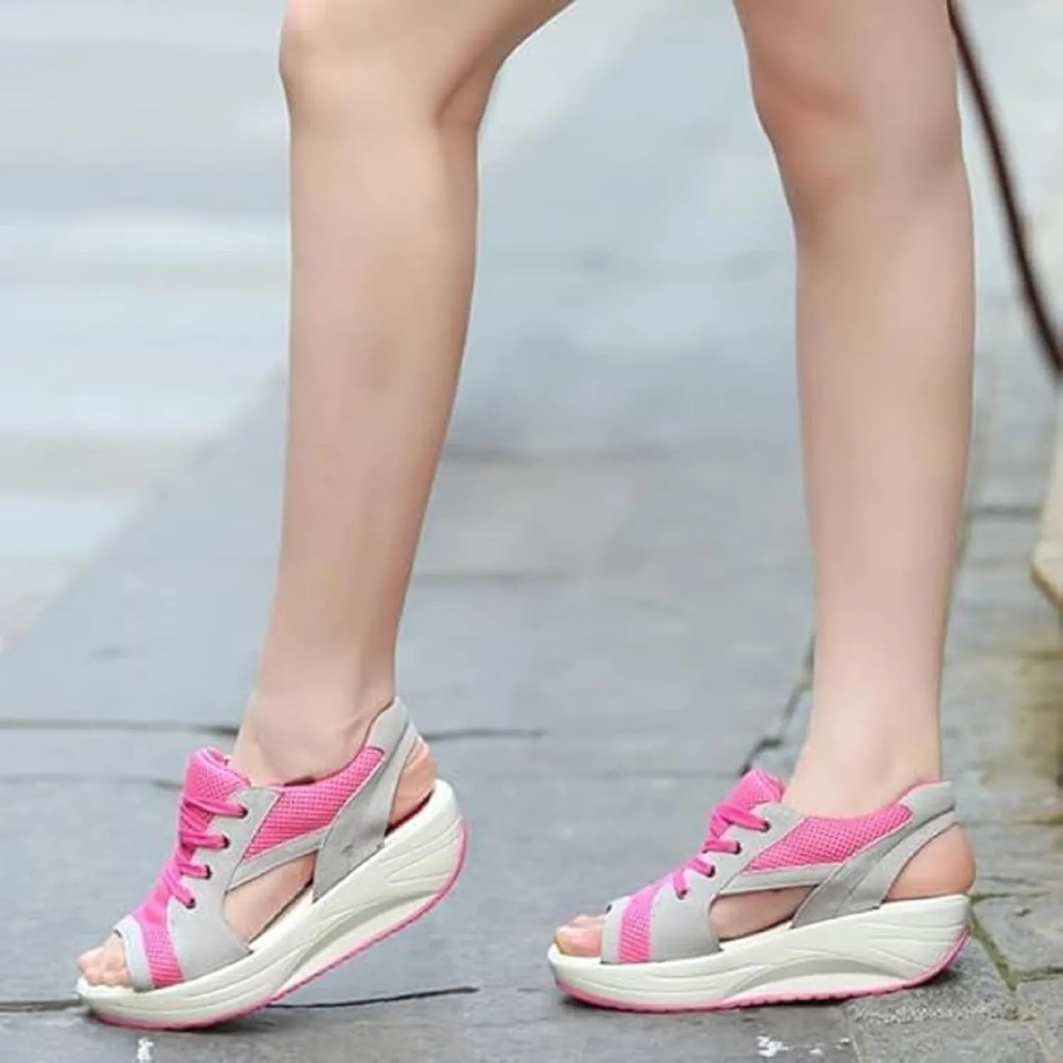 Contrast Paneled Cutout Lace-Up Muffin Sandals, Open Toe Tennis Shoes, Women Causal Summer Toe Platform Sneaker Sandals, Muffin Sandals for Women