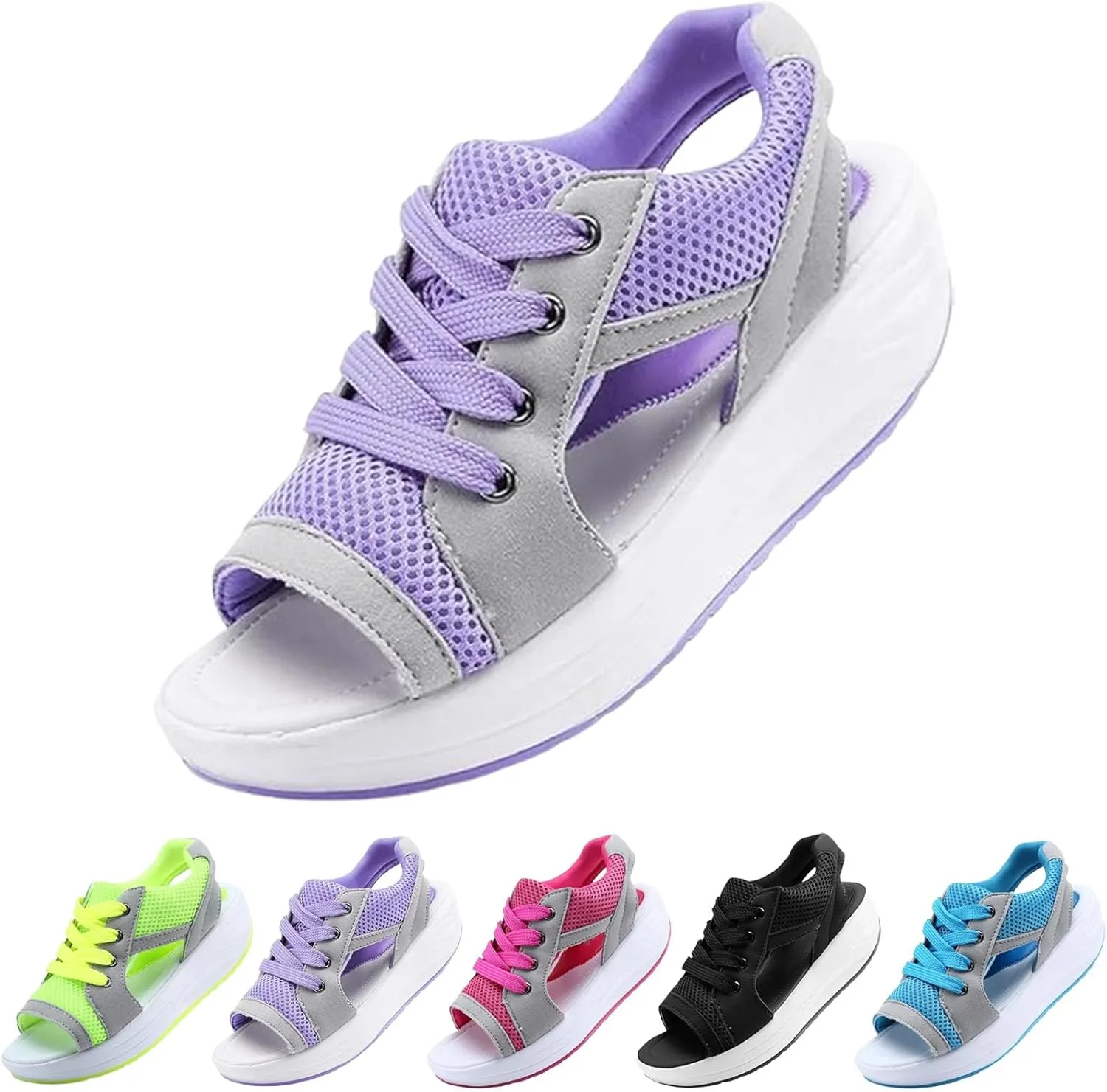 Contrast Paneled Cutout Lace-Up Muffin Sandals, Open Toe Tennis Shoes, Women Causal Summer Toe Platform Sneaker Sandals, Muffin Sandals for Women