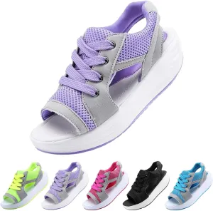 Contrast Paneled Cutout Lace-Up Muffin Sandals, Open Toe Tennis Shoes, Women Causal Summer Toe Platform Sneaker Sandals, Muffin Sandals for Women