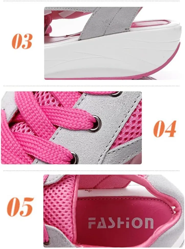 Contrast Paneled Cutout Lace-Up Muffin Sandals, Summer Womens Platform Wedges Peep Toe Shoes
