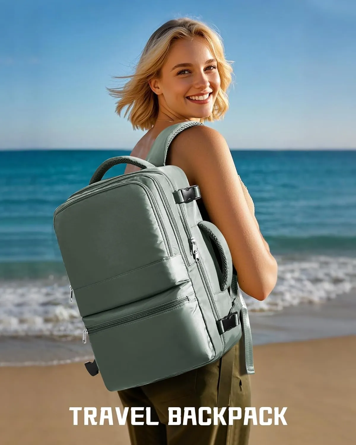 coofay Travel Backpack for Women Men Carry on Backpack for Travel Backpack Carry on Flight Approved Personal Item Travel Bag Carry on Luggage Mochila de Viaje Green