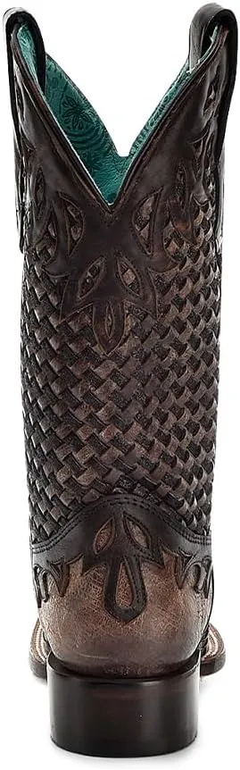 CORRAL LADIE'S CHOCOLATE GLITTER WOVEN & OVERLAY SQ. TOE, LEATHER SOLE, COWHIDE LEATHER, WESTERN BOOTS, A4526