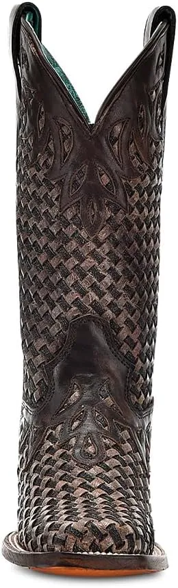 CORRAL LADIE'S CHOCOLATE GLITTER WOVEN & OVERLAY SQ. TOE, LEATHER SOLE, COWHIDE LEATHER, WESTERN BOOTS, A4526