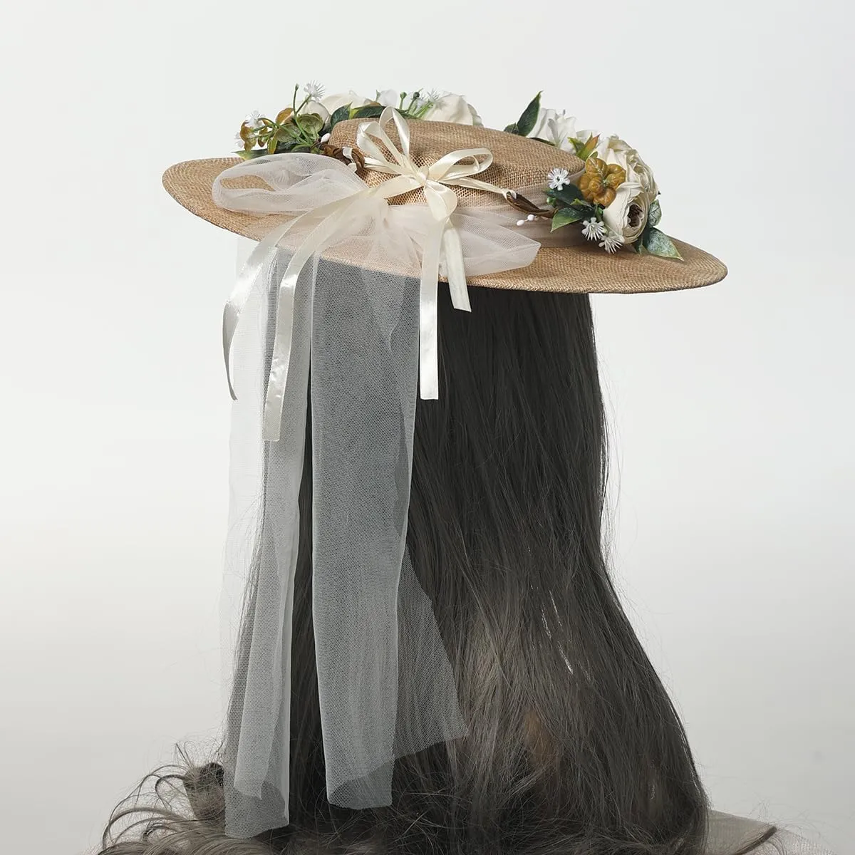 COSDREAMER Girls Women Victorian Tea Party Sun Hat Bows Flowers Straw Hats