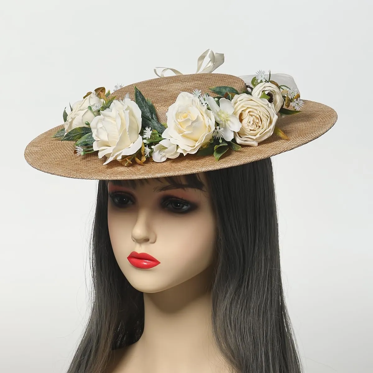 COSDREAMER Girls Women Victorian Tea Party Sun Hat Bows Flowers Straw Hats