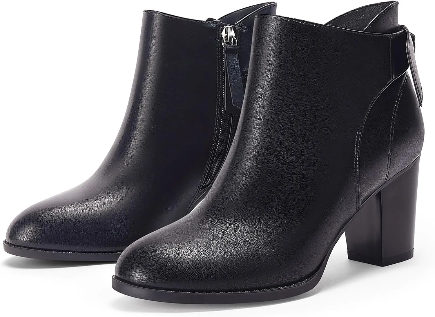 Coutgo Women's Fall Ankle Boots Shoes Chunky Block Stacked Heel Bow Tie Pointed Toe Dress Booties Side Zipper