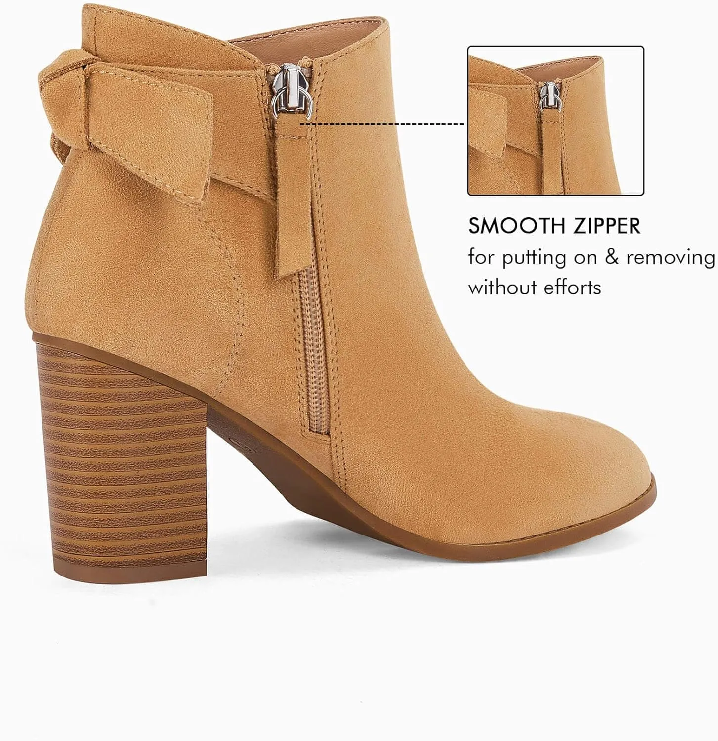 Coutgo Women's Fall Ankle Boots Shoes Chunky Block Stacked Heel Bow Tie Pointed Toe Dress Booties Side Zipper